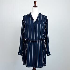 Banana Republic Navy Vertical Stripe Long Sleeve Shirt Dress